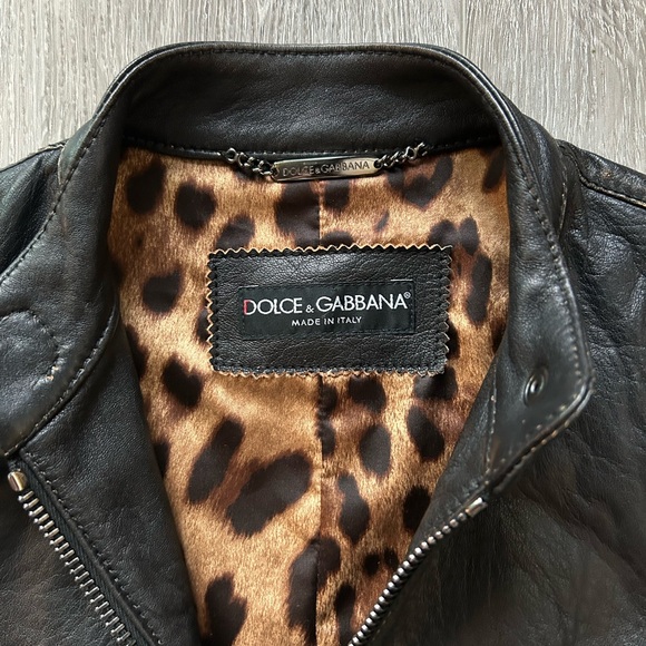 Dolce & Gabbana Jackets & Blazers - Dolce & Gabbana Black Leather Jacket with Leopard Print Lining